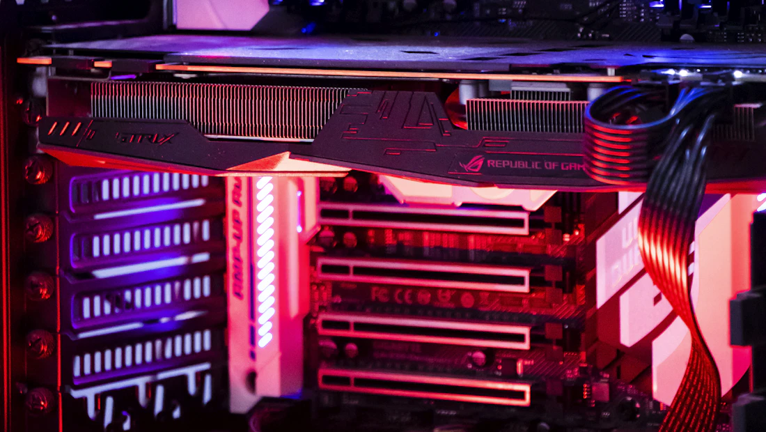 Finished gaming PC build with RGB lighting, liquid cooling tubing and RTX graphics