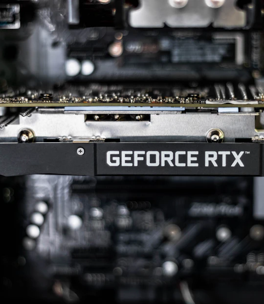 GeForce RTX graphics card installed on the motherboard of a custom build